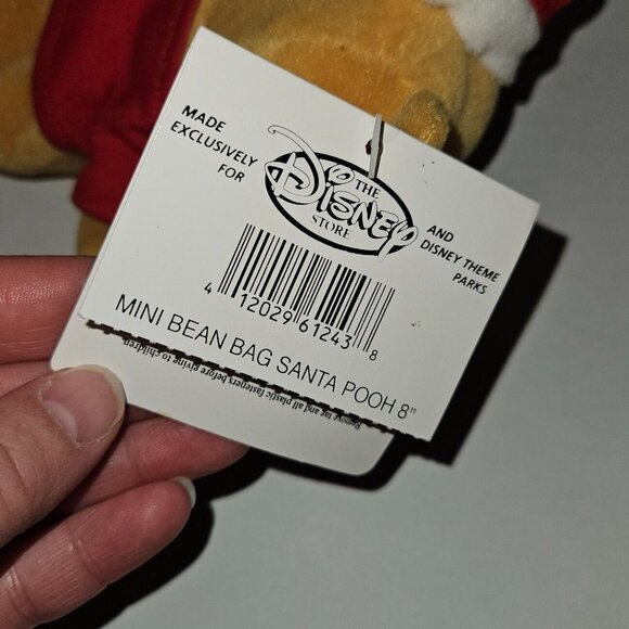 VTG Winnie the Pooh Bean Bag Plush Red Santa Hat Christmas 8" Disney Store w/TAG - Picture 9 of 9